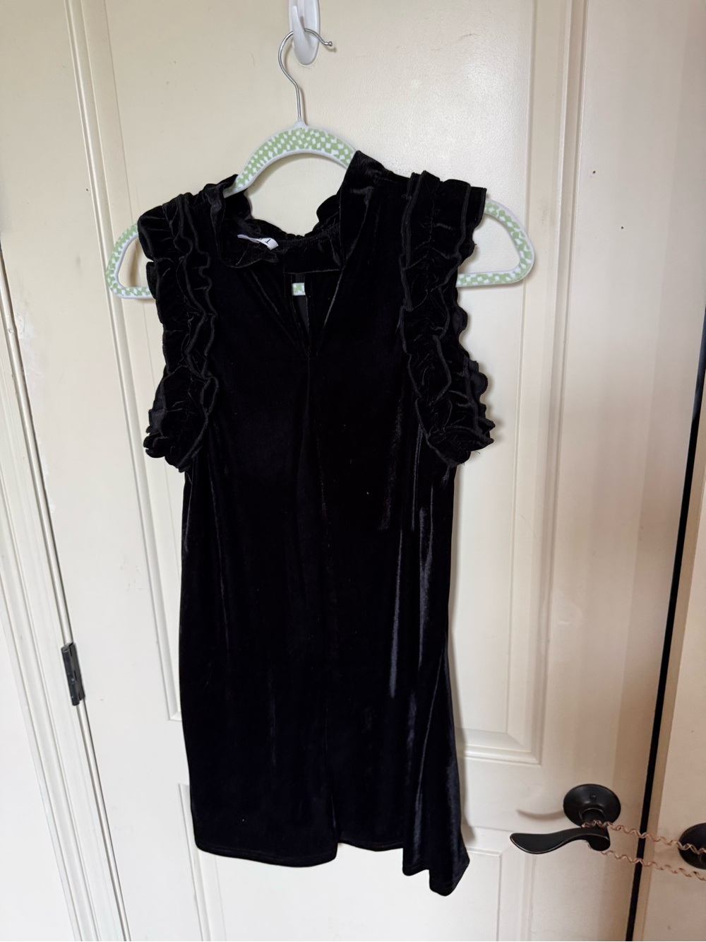 TCEC Black Velvet Ruffle Sleeve Dress